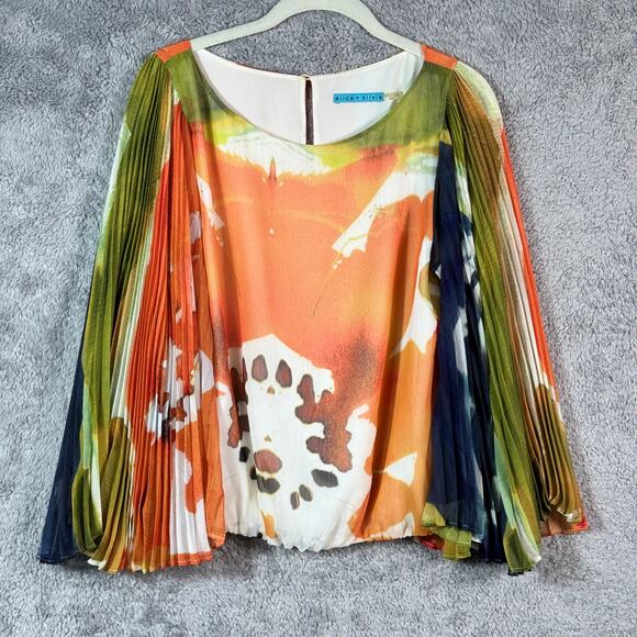 Alice + Olivia Briar Accordion Water Color Sleeve Blouse Medium - Picture 1 of 9